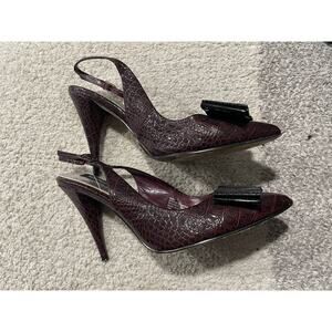 White House Black Market 10 M Rudy Pointed Leather Croc Embossed Heels Deep Red